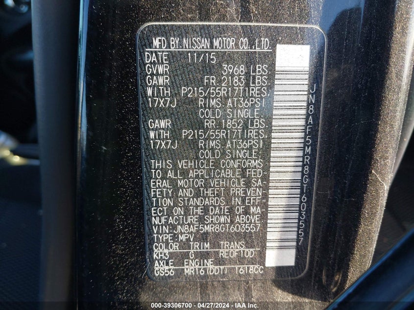 2016 NISSAN JUKE S/SV/SL/NISMO - JN8AF5MR8GT603557