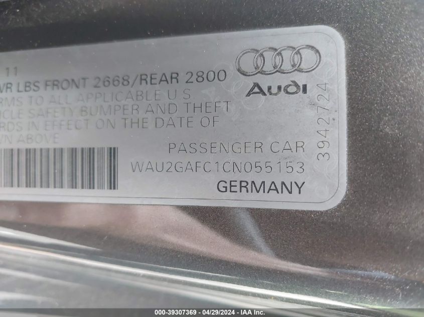 WAU2GAFC1CN055153 | 2012 AUDI A7