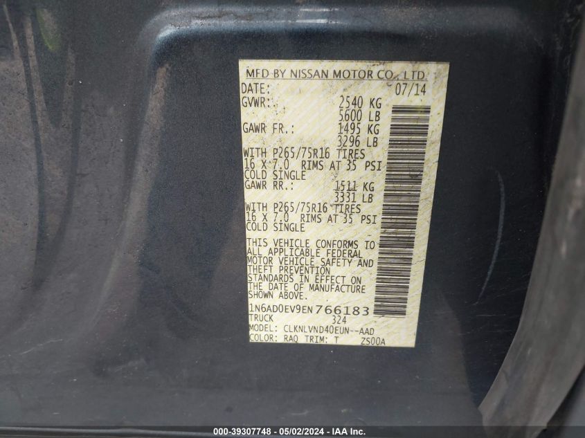 1N6AD0EV9EN766183 | 2014 NISSAN FRONTIER