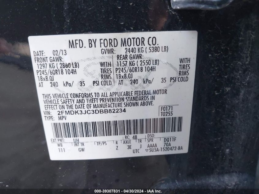 2FMDK3JC3DBB82234 2013 Ford Edge Sel