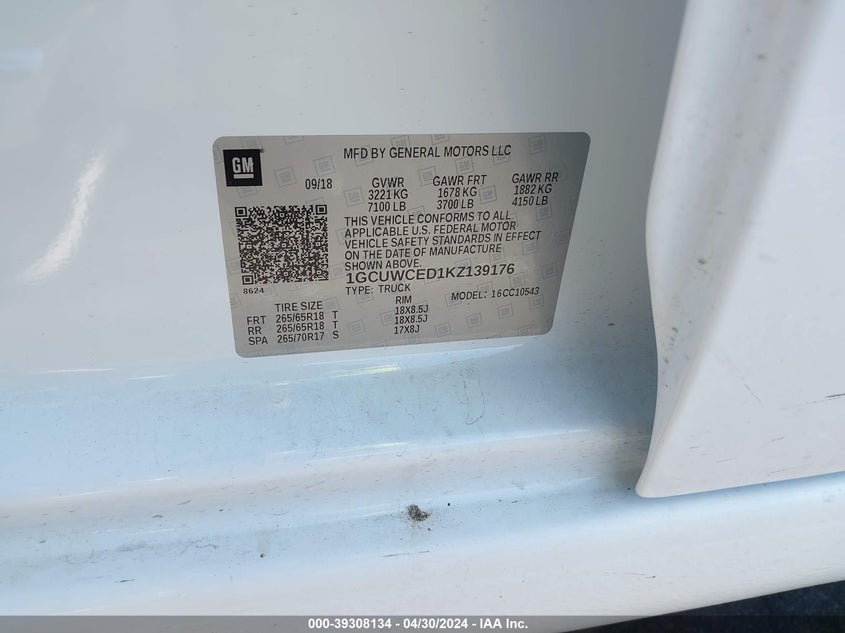 2019 CHEVROLET SILVERADO 1500 LT - 1GCUWCED1KZ139176