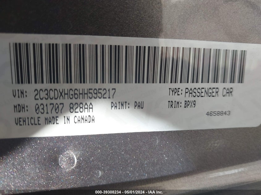 VIN 2C3CDXHG6HH595217 2017 DODGE CHARGER SXT RWD