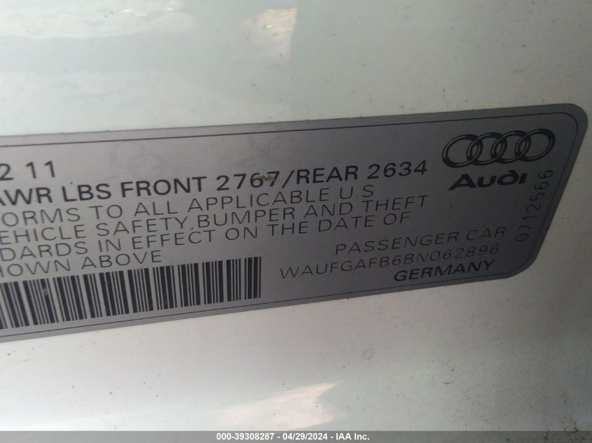 WAUFGAFB6BN062896 | 2011 AUDI A6