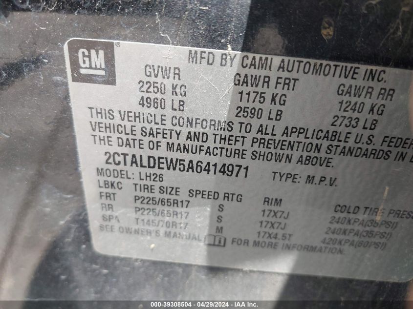 2010 GMC Terrain Sle-2 VIN: 2CTALDEW5A6414971 Lot: 43372358