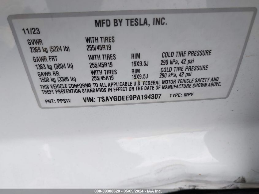 2023 TESLA MODEL Y - 7SAYGDEE9PA194307