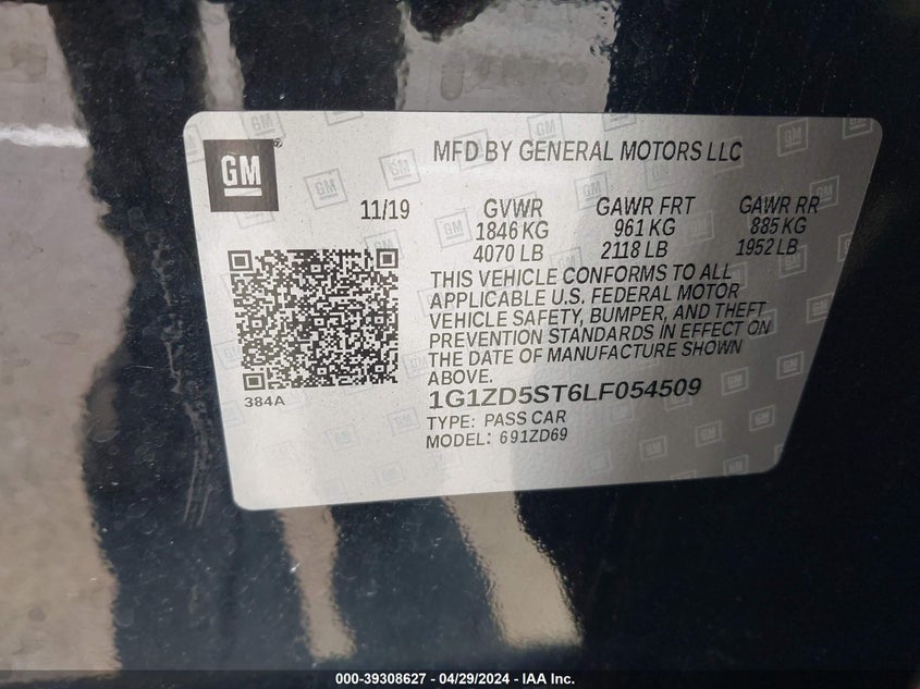 2020 CHEVROLET MALIBU LT - 1G1ZD5ST6LF054509