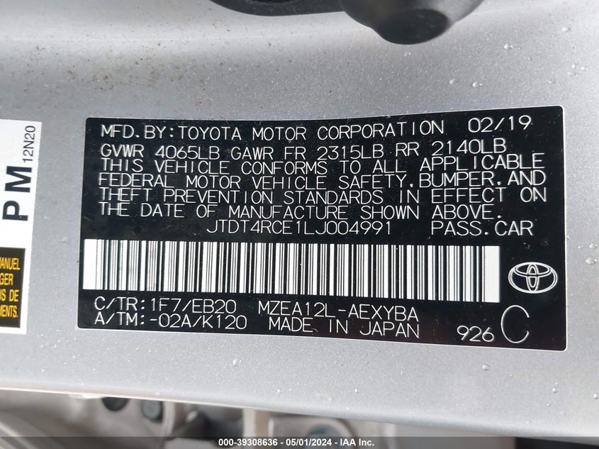 2020 TOYOTA COROLLA XSE - JTDT4RCE1LJ004991