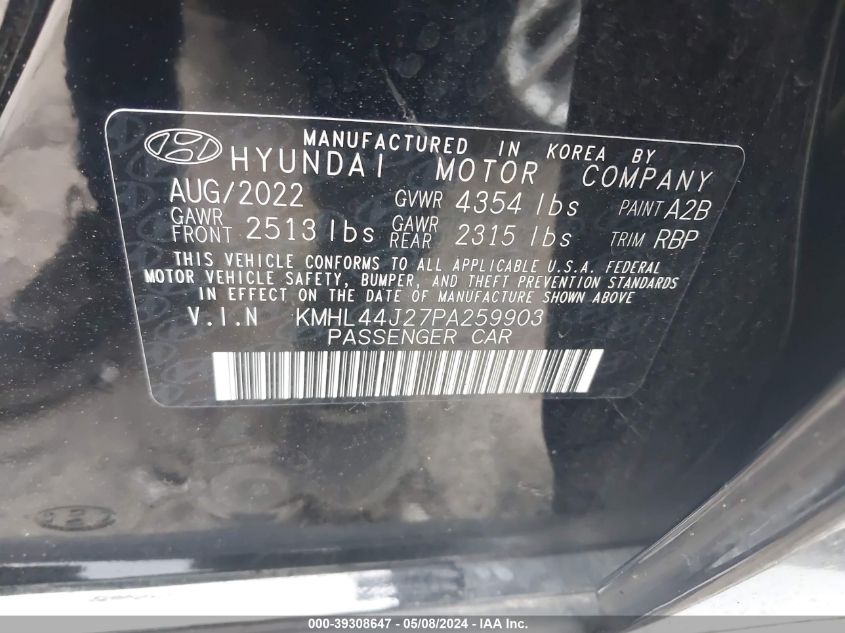 2023 Hyundai Sonata Sel Plus VIN: KMHL44J27PA259903 Lot: 39308647