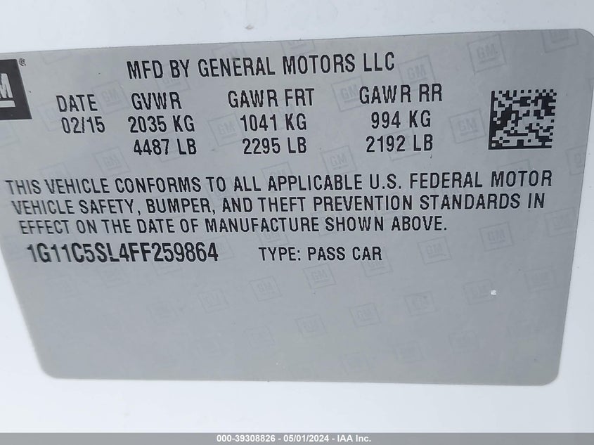 2015 CHEVROLET MALIBU 1LT - 1G11C5SL4FF259864