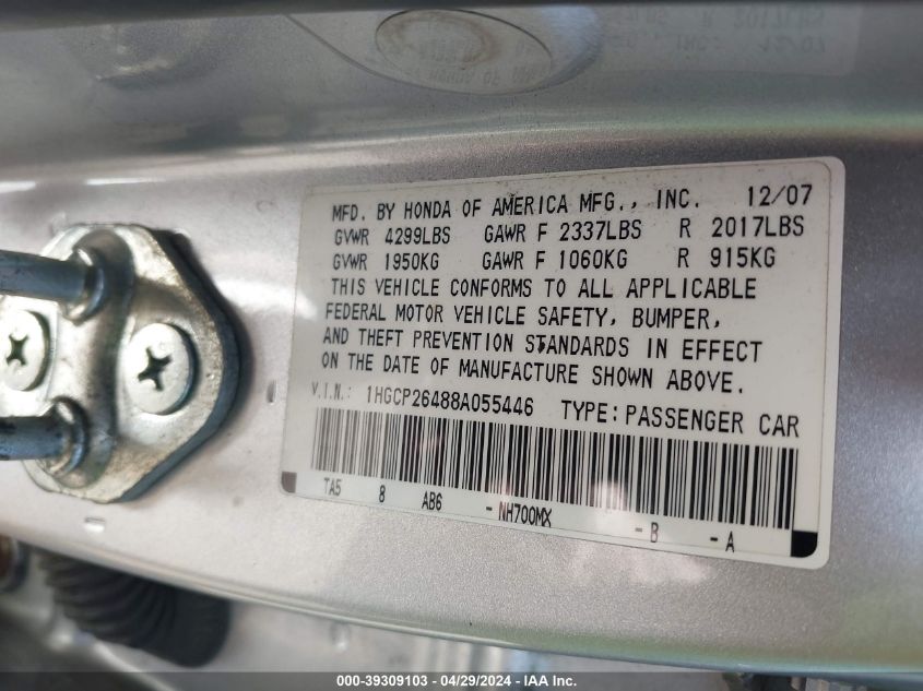 1HGCP26488A055446 | 2008 HONDA ACCORD