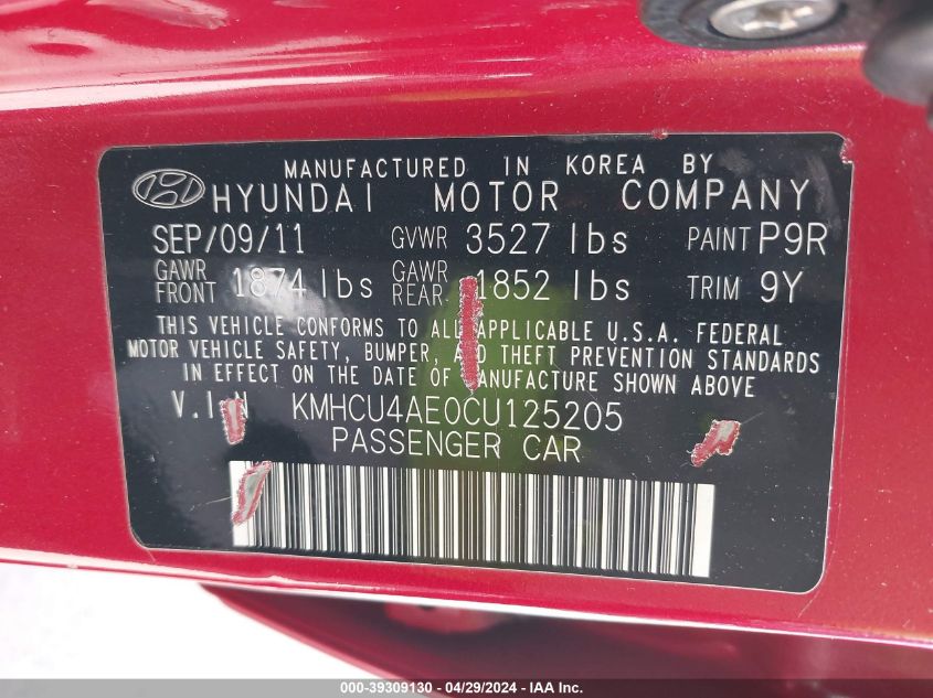 KMHCU4AE0CU125205 | 2012 HYUNDAI ACCENT