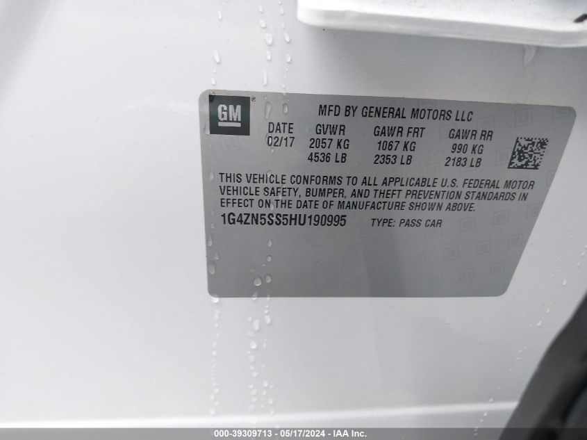 2017 Buick Lacrosse Preferred VIN: 1G4ZN5SS5HU190995 Lot: 39309713