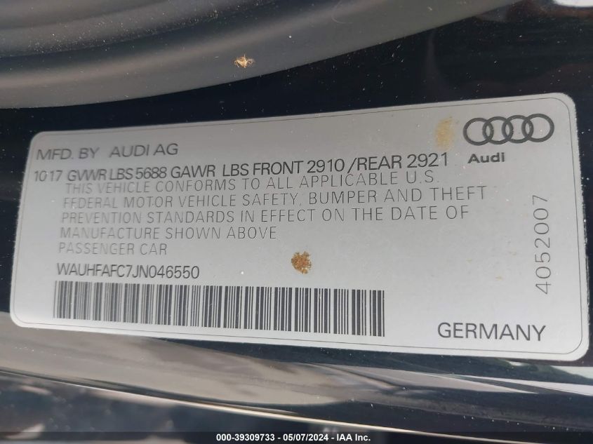 2018 AUDI S6 4.0T PREMIUM PLUS - WAUHFAFC7JN046550