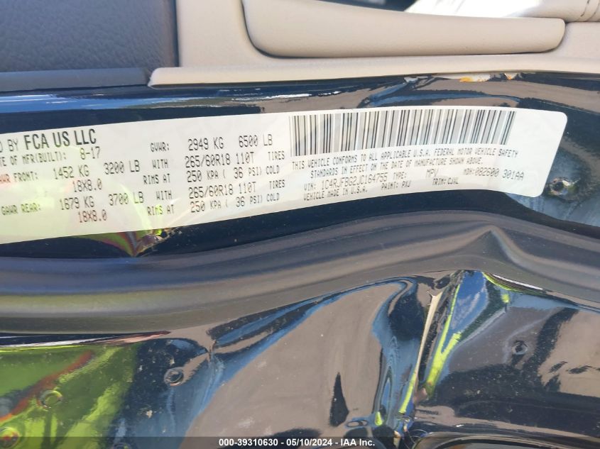 2018 Jeep Grand Cherokee Limited 4X4 VIN: 1C4RJFBG2JC164755 Lot: 39310630