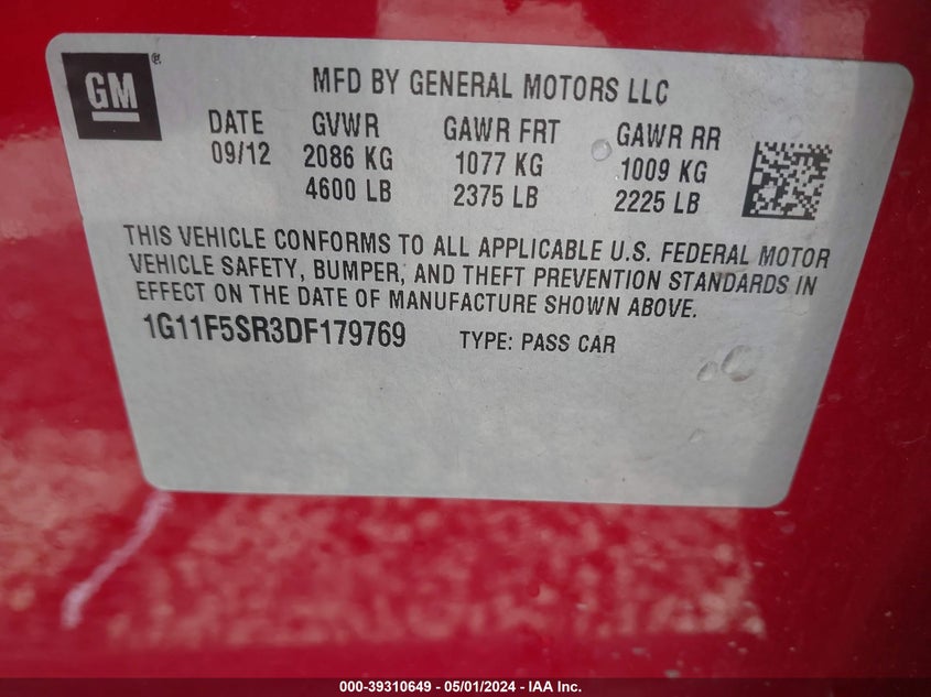 2013 CHEVROLET MALIBU ECO PREMIUM AUDIO - 1G11F5SR3DF179769