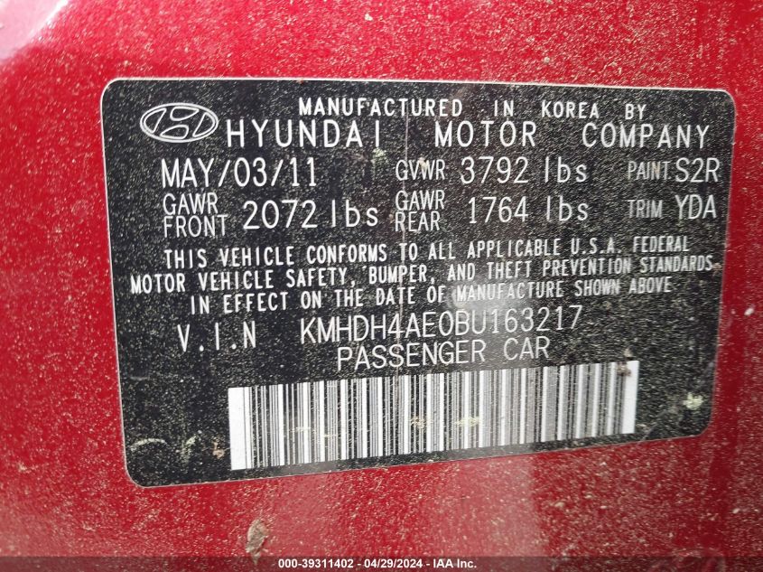 KMHDH4AE0BU163217 | 2011 HYUNDAI ELANTRA