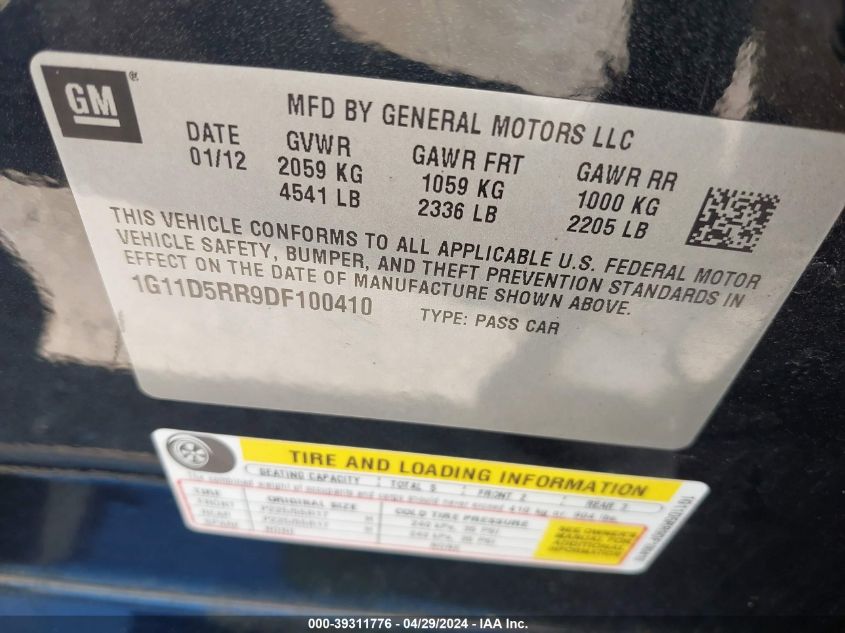 1G11D5RR9DF100410 | 2013 CHEVROLET MALIBU