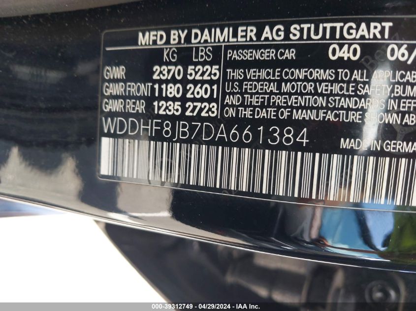 2013 MERCEDES-BENZ E 350 VIN: WDDHF8JB7DA661384