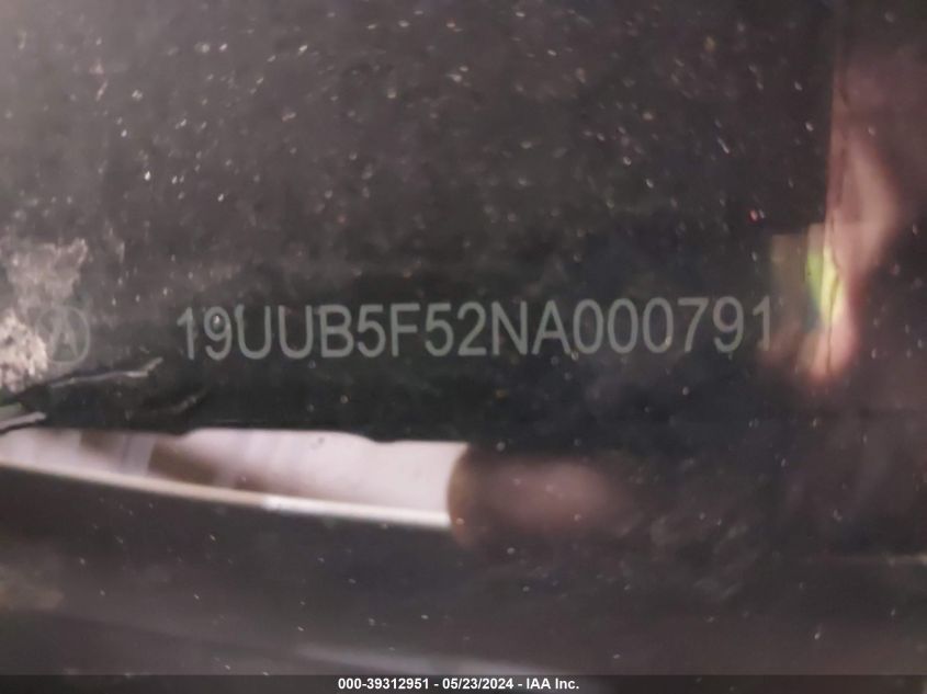 2022 Acura Tlx A-Spec Package VIN: 19UUB5F52NA000791 Lot: 39312951