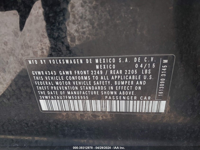 2015 VOLKSWAGEN GOLF SPORTWAGEN TDI S 4-DOOR - 3VWFA7AU7FM508955