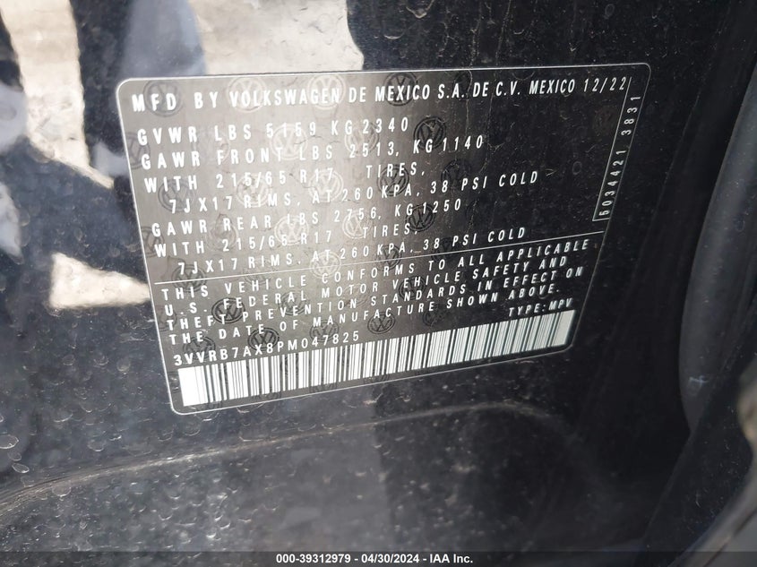 2023 VOLKSWAGEN TIGUAN 2.0T S - 3VVRB7AX8PM047825