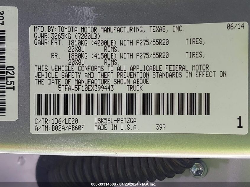 5TFAW5F10EX399443 | 2014 TOYOTA TUNDRA