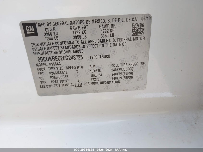 2014 CHEVROLET SILVERADO 1500 2LT - 3GCUKREC2EG248725