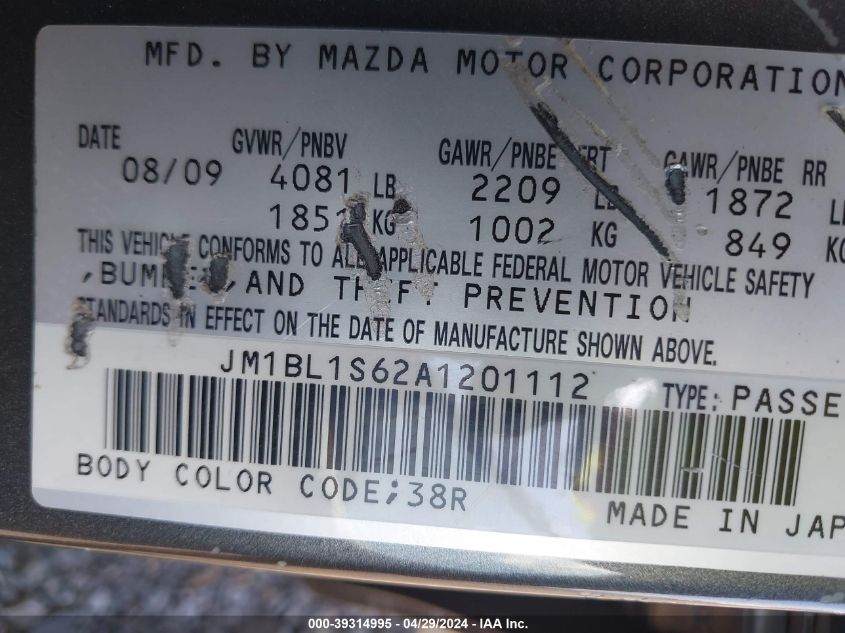 JM1BL1S62A1201112 | 2010 MAZDA MAZDA3