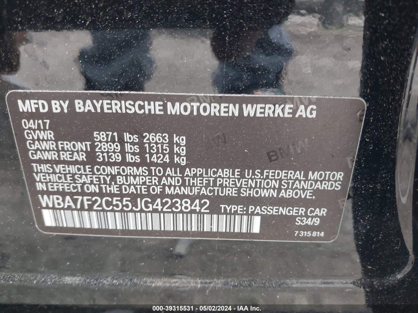 VIN WBA7F2C55JG423842 2018 BMW ALPINA B7 XDRIVE