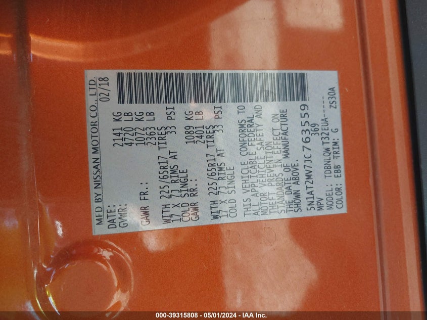 2018 NISSAN ROGUE SV - 5N1AT2MV7JC763559