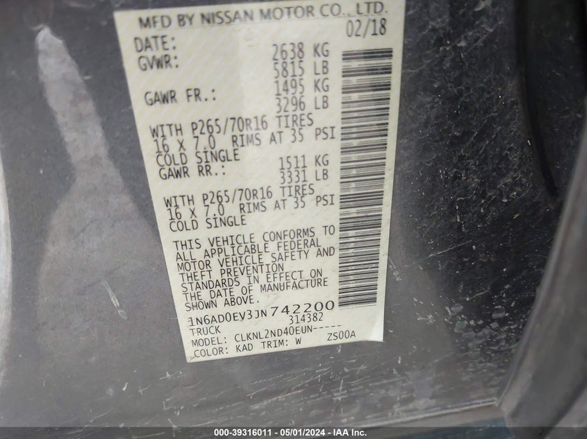 2018 NISSAN FRONTIER S/SV/SL/PRO-4X - 1N6AD0EV3JN742200