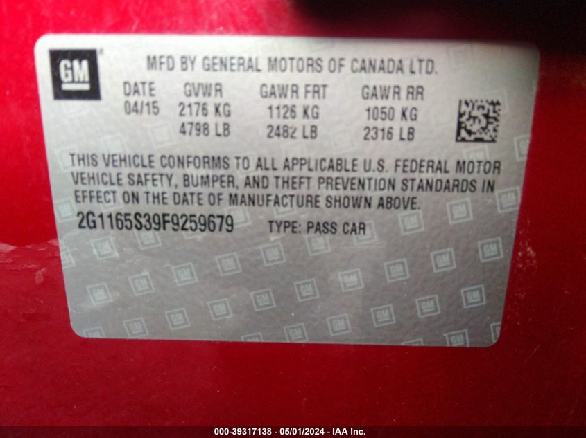 2015 CHEVROLET IMPALA LTZ - 2G1165S39F9259679