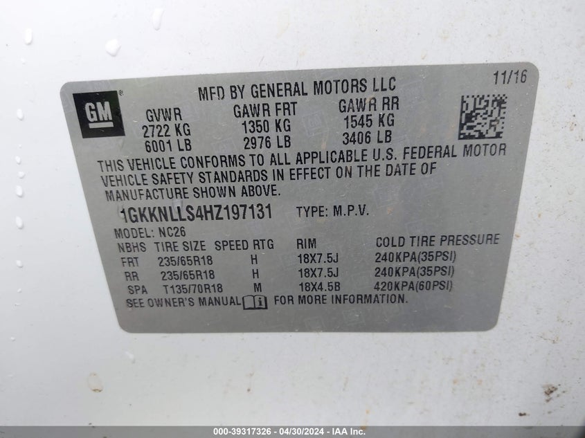 2017 GMC ACADIA SLE-2 - 1GKKNLLS4HZ197131