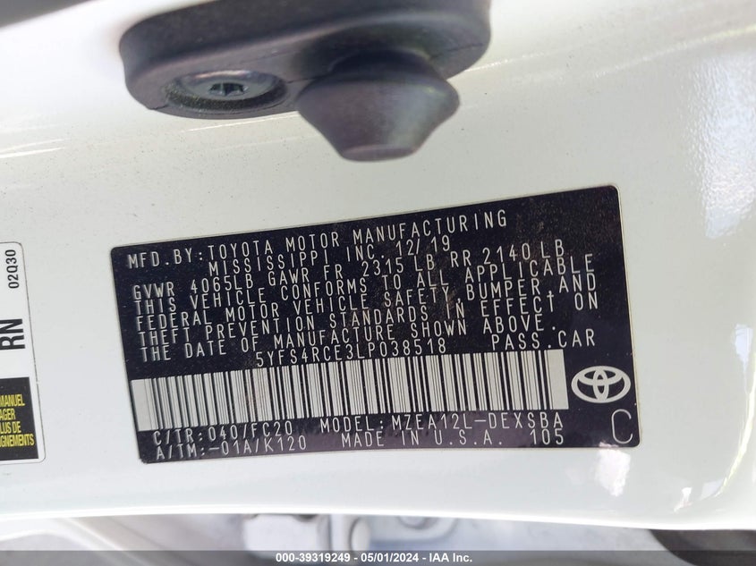 2020 TOYOTA COROLLA SE/NIGHT SHADE - 5YFS4RCE3LP038518