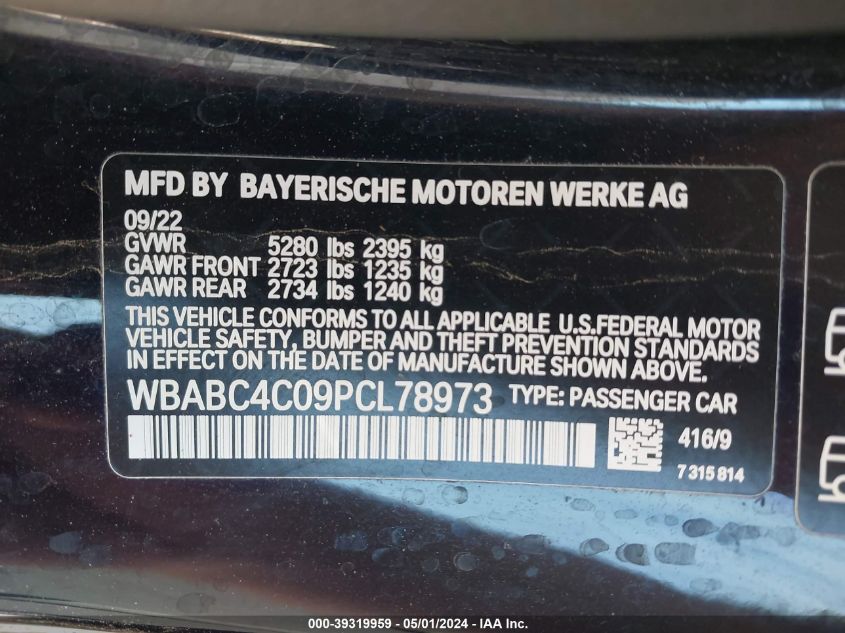 WBABC4C09PCL78973 2023 BMW M850I xDrive