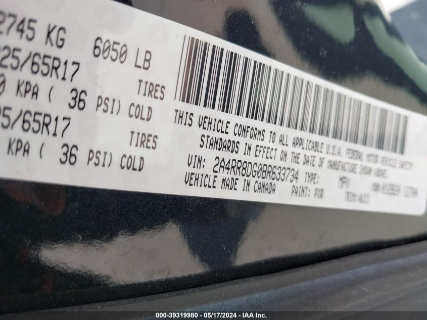 2011 Chrysler Town & Country Touring-L VIN: 2A4RR8DG0BR633734 Lot: 39319980