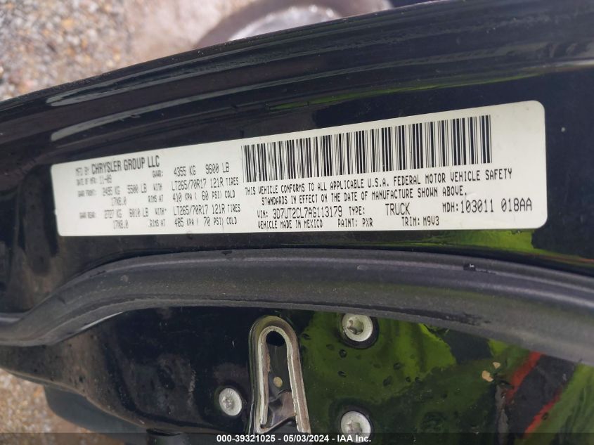 2010 Dodge Ram 2500 Slt VIN: 3D7UT2CL7AG113179 Lot: 39321025