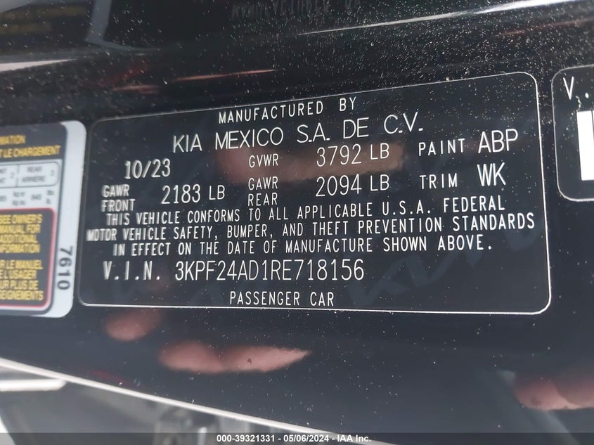 2024 KIA FORTE LXS - 3KPF24AD1RE718156