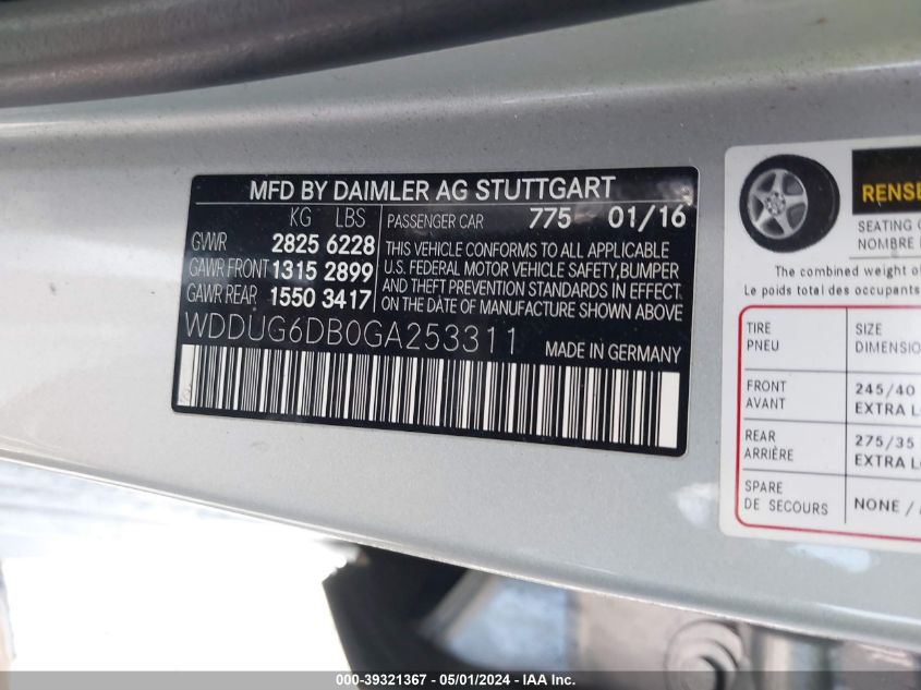 2016 MERCEDES-BENZ S 550 PLUG-IN HYBRID - WDDUG6DB0GA253311