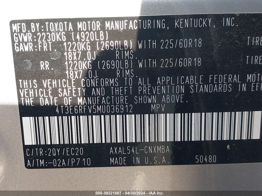 2021 TOYOTA RAV4 XSE HYBRID - 4T3E6RFV5MU036912