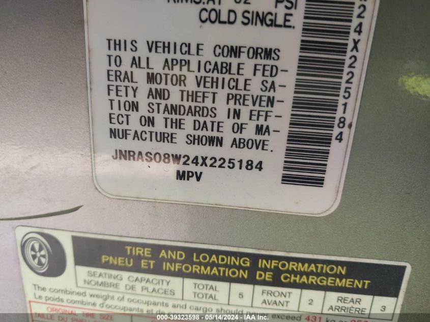 2004 Infiniti Fx35 VIN: JNRAS08W24X225184 Lot: 39323598