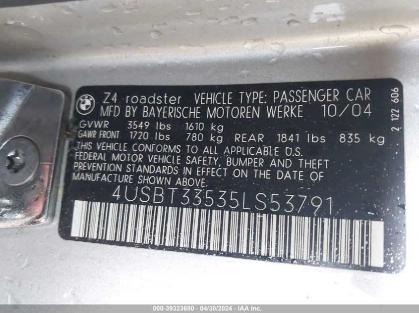 4USBT33535LS53791 | 2005 BMW Z4