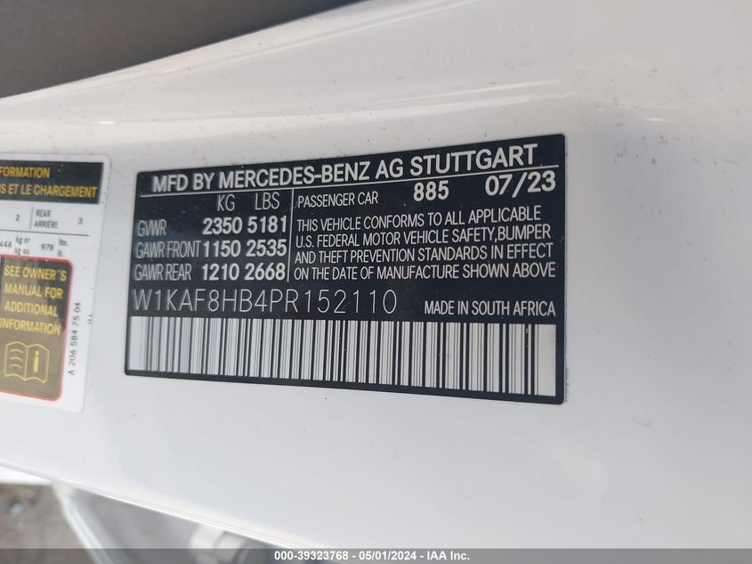 2023 MERCEDES-BENZ AMG C 43 VIN: W1KAF8HB4PR152110