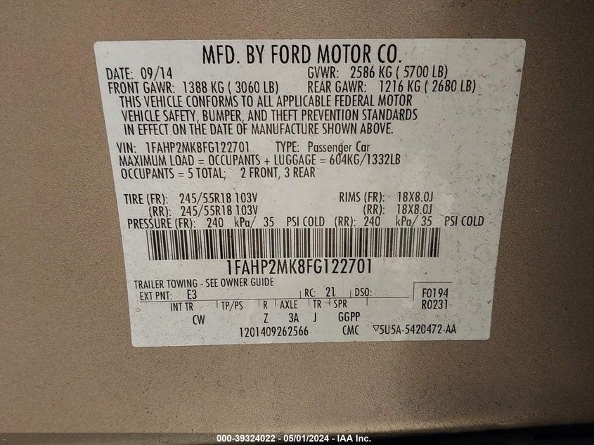 2015 FORD POLICE INTERCEPTOR - 1FAHP2MK8FG122701