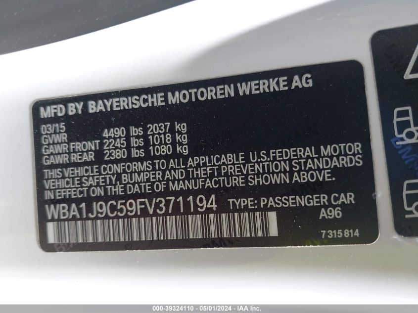 WBA1J9C59FV371194 2015 BMW M235 xDrive