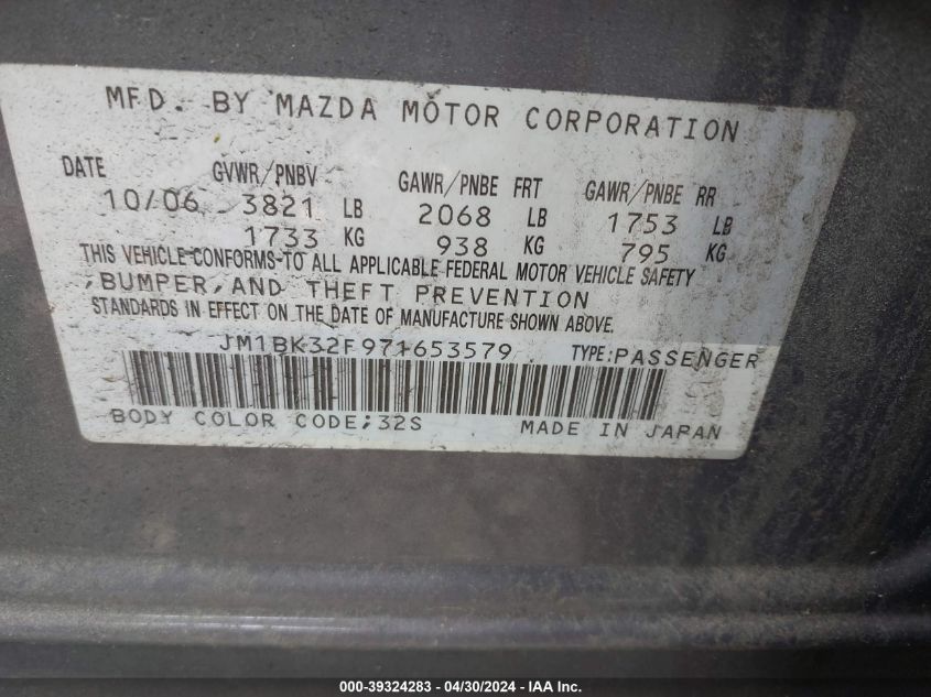 JM1BK32F971653579 | 2007 MAZDA MAZDA3