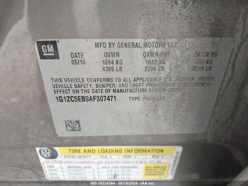 2010 Chevrolet Malibu Lt VIN: 1G1ZC5EB9AF307471 Lot: 39324364