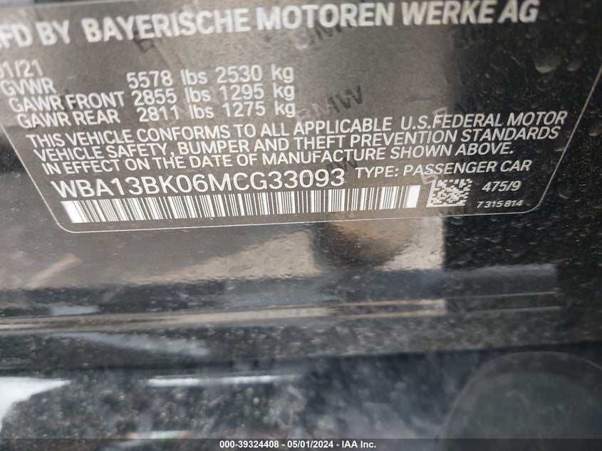 2021 BMW M550I XDRIVE - WBA13BK06MCG33093