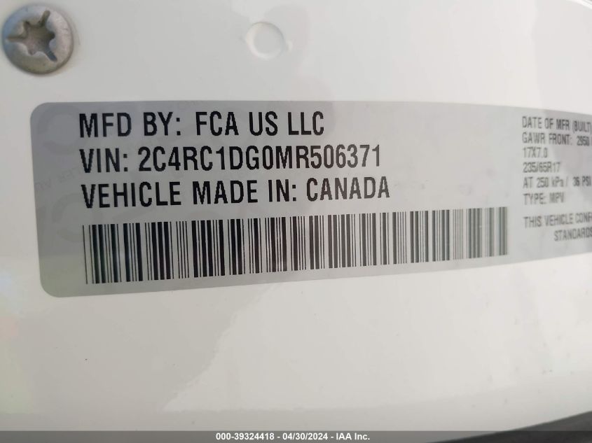 VIN 2C4RC1DG0MR506371 2021 CHRYSLER VOYAGER no.9