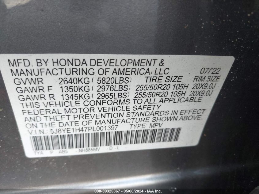 2023 Acura Mdx Technology Package VIN: 5J8YE1H47PL001397 Lot: 39325367